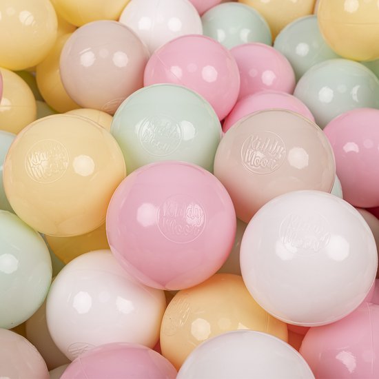 KiddyMoon Ballenbak ballen voor Kinderen Ø7 cm met 300 Stuks - Kinderballen baby - Speelballen voor Ballenbad - BPA-vrij - Ballenbak ballen - Kleurrijke ballen - Baby Speelgoed - Pastelbeige Pastelgeel Wit Munt Roze van Merkloos
