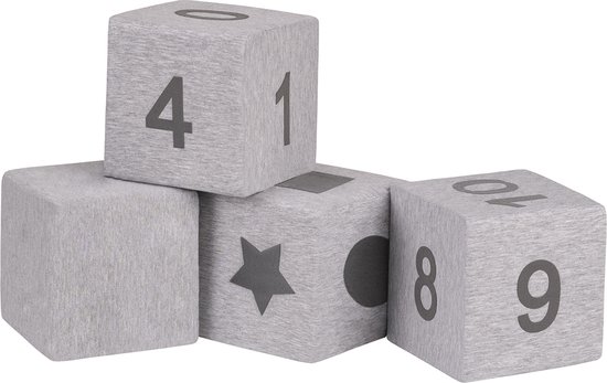 KiddyMoon foam blokjes voor baby zachte blokken 4 stuks foam speelgoed montessori speelgoed met foam en veel speelplezier voor kinderen, made in the eu, mix: lichtgrijs print van KiddyMoon
