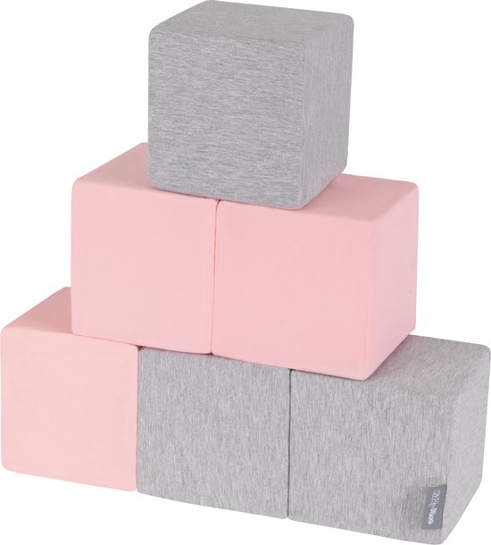 KiddyMoon foam blokjes voor baby zachte blokken 6 stuks foam speelgoed montessori speelgoed met foam en veel plezier voor kinderen, gemaakt in de eu, blokken: lichtgrijs-roze van KiddyMoon