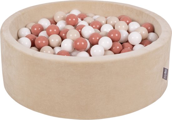 KiddyMoon Rond Ballenbad Fluwelen Ballenbad 90X30cm/200 Ballen ∅ 7Cm Ballenkuilen Voor Baby's Speelbad Peuters, Made In EU, Zand Beige: Pastel Beige/Zalmkleur/Wit van KiddyMoon