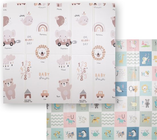 KiddyMoon Schuimmat baby Opvouwbaar 180x200x1 cm - Schuimmat Kindvriendelijk - Ideaal Voor Binnen - Antislipmat voor kinderen - Speelkleed groot - Vioermat foam - Bruin Olifant van KiddyMoon