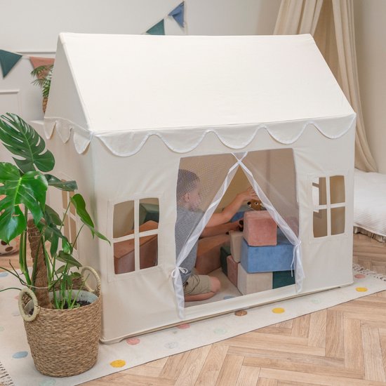 KiddyMoon Speelhuisje voor kinderen 138x78x132cm - Opvouwbare Speeltent - Kinderhuisje - Kinderkamer Decor tent Indoor - Gemakkelijk Schoon Te Maken - Speelhuis baby - Speelhuis kinderen - Natural van KiddyMoon