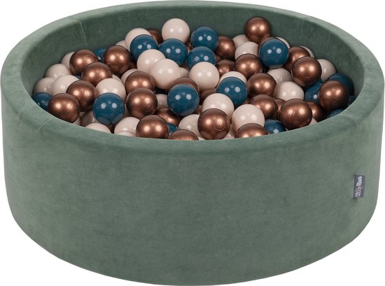 KiddyMoon Velvet Ballenbak voor kinderen 90x30cm Rond - Met 200 Ballen ∅ 7cm - Speelgoed - BPA-vrije ballenbakken - Ballenbad baby foam - Kunststof ballen - Bosgroen: Donkerturkoois Pastelbeige Koperrood van KiddyMoon