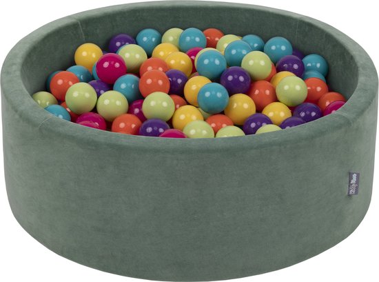 KiddyMoon Velvet Ballenbak voor kinderen 90x30cm Rond - Met 200 Ballen ∅ 7cm - Speelgoed - BPA-vrije ballenbakken - Ballenbad baby foam - Kunststof ballen - Bosgroen: Lichtgroen Geel Turkoois Oranje Donkerroze Violet van KiddyMoon