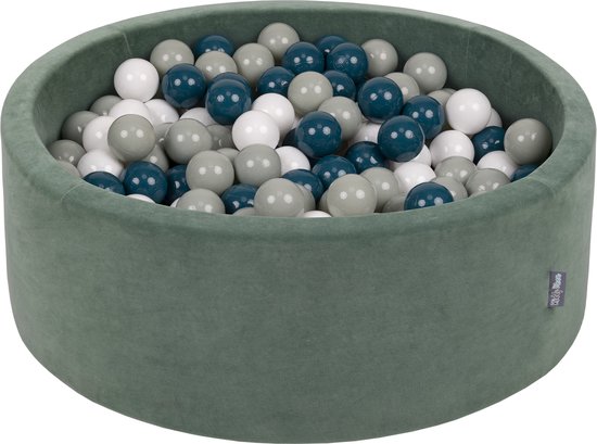 KiddyMoon Velvet Ballenbak voor kinderen 90x30cm Rond - Met 300 Ballen ∅ 7cm - Speelgoed - BPA-vrije ballenbakken - Ballenbad baby foam - Kunststof ballen - Bosgroen: Donkerturkoois Groengrijs Wit van KiddyMoon