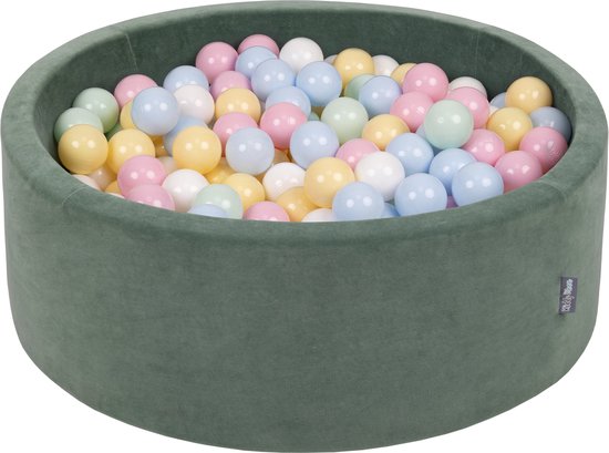 KiddyMoon Velvet Ballenbak voor kinderen 90x30cm Rond - Met 300 Ballen ∅ 7cm - Speelgoed - BPA-vrije ballenbakken - Ballenbad baby foam - Kunststof ballen - Bosgroen: Pastelblauw Pastelbeige Wit Munt Poederroze van KiddyMoon