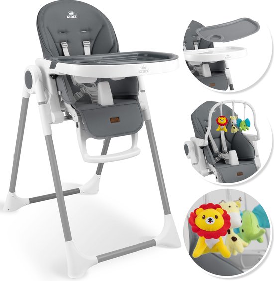 KIDIZ® 3in1 kinderstoel incl. speelbar, Eetstoel, Babystoel, combinatie kinderstoel, 7 in hoogte verstelbare rugleuning, meegroei van 0 maanden tot 6 jaar - Donkergrijs van KIDIZ®
