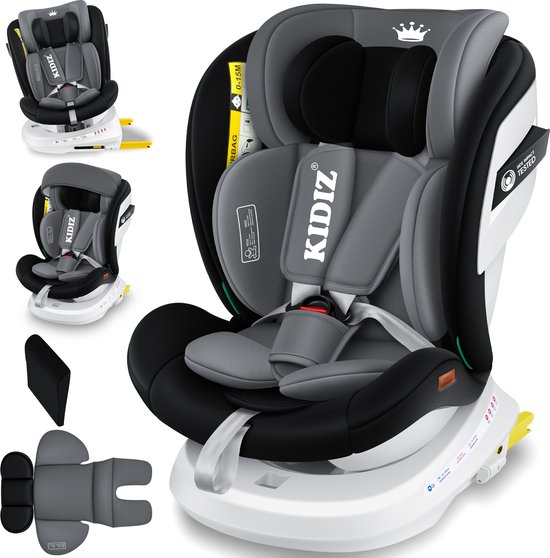 KIDIZ® Autostoeltje / Babyautostoeltje Isofix Top Tether 360° draaibaar Groep 0/1/2/3 vanaf de geboorte 0-36kg Met zonnekap Zijbescherming 5-puntsgordel Hoofdsteun Verstelling ECE R 129/03 - Zwart van KIDIZ®