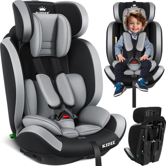 KIDIZ® Autostoeltje ? Groep 1+2+3 ? 9-36 kg 5-punts veiligheidsgordel, Autostoeltje, Kinderzitje, Verstelbare Hoofdsteun - Stoelverhoger 1-12 jaar, Stabiel en Veilig - Grijs van KIDIZ®