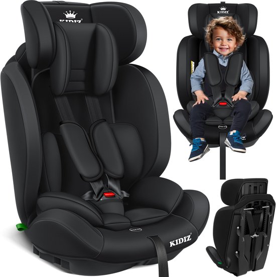 KIDIZ® Autostoeltje ? Groep 1+2+3 ? 9-36 kg 5-punts veiligheidsgordel, Autostoeltje, Kinderzitje, Verstelbare Hoofdsteun | Stoelverhoger 1-12 jaar, Stabiel en Veilig - Zwart van Merkloos