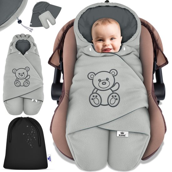 KIDIZ® Baby Slaapzak voor Buggy Voetenzak voor Autostoeltje & Wandelwagen Babyschaal, voor Winter met Kap + Babyslaapzak Deken voor Maxi-Cosi & Kinderwagen alle Gordelsystemen 3 & 5-Puntsgordel - Grijs / Antraciet van Merkloos