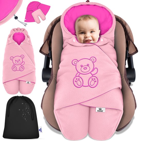 KIDIZ® Baby Slaapzak voor Buggy Voetenzak voor Autostoeltje & Wandelwagen Babyschaal, voor Winter met Kap + Babyslaapzak Deken voor Maxi-Cosi & Kinderwagen alle Gordelsystemen 3 & 5-Puntsgordel - Roze / Roze van KIDIZ®