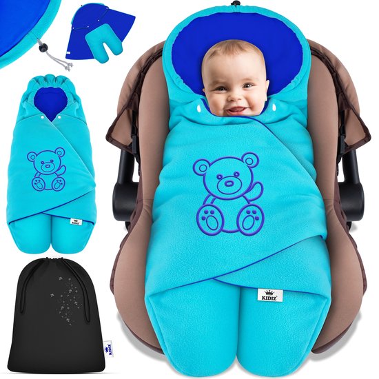 KIDIZ® Baby Slaapzak voor Buggy Voetenzak voor Autostoeltje & Wandelwagen Babyschaal, voor Winter met Kap + Babyslaapzak Deken voor Maxi-Cosi & Kinderwagen alle Gordelsystemen 3 & 5-Puntsgordel - Turkoois / Blauw van Merkloos