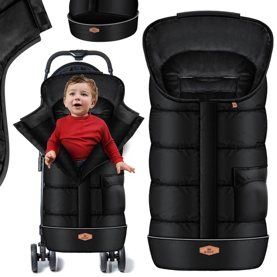 KIDIZ® Baby Voetenzak Winter Voetenzak Baby Reiswieg met Ritssluiting Knuffelzak Baby Deken Wandelwagen Wasbare Zak Geschikt voor alle Wandelwagens Bedverwarmende Deken van Thermo-Fleece - Zwart van Merkloos