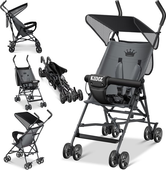 KIDIZ® Kinderwagen CITY Buggy Kinderwagen Opvouwbaar 360° 4-inch wielen Incl. zon- en regenhoes Opvouwbaar 5-punts veiligheidstuigje vanaf 6 maanden - Antraciet van Merkloos