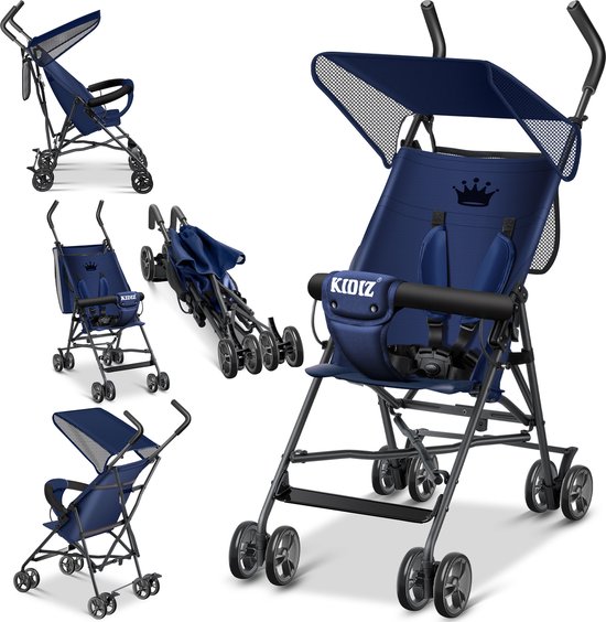 KIDIZ® Kinderwagen CITY Buggy Kinderwagen Opvouwbaar 360° 4-inch wielen Incl. zon- en regenhoes Opvouwbaar 5-punts veiligheidstuigje vanaf 6 maanden - Blauw / Navy van Merkloos