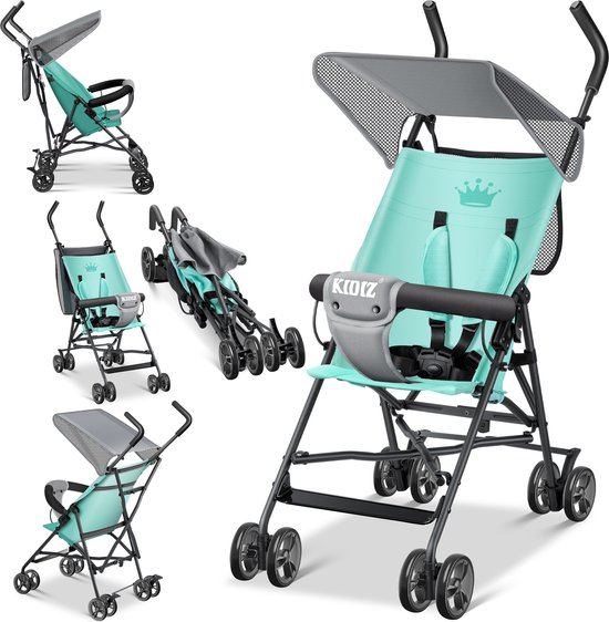 KIDIZ® Kinderwagen CITY Buggy Kinderwagen Opvouwbaar 360° 4-inch wielen Incl. zon- en regenhoes Opvouwbaar 5-punts veiligheidstuigje vanaf 6 maanden - Mintgroen van KIDIZ®