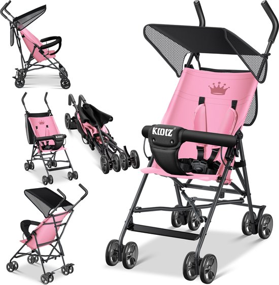 KIDIZ® Kinderwagen CITY Buggy Kinderwagen Opvouwbaar 360° 4-inch wielen Incl. zon- en regenhoes Opvouwbaar 5-punts veiligheidstuigje vanaf 6 maanden - Roze van Merkloos