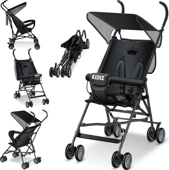 KIDIZ® Kinderwagen CITY Buggy Kinderwagen Opvouwbaar 360° 4-inch wielen Incl. zon- en regenhoes Opvouwbaar 5-punts veiligheidstuigje vanaf 6 maanden - Zwart van KIDIZ®