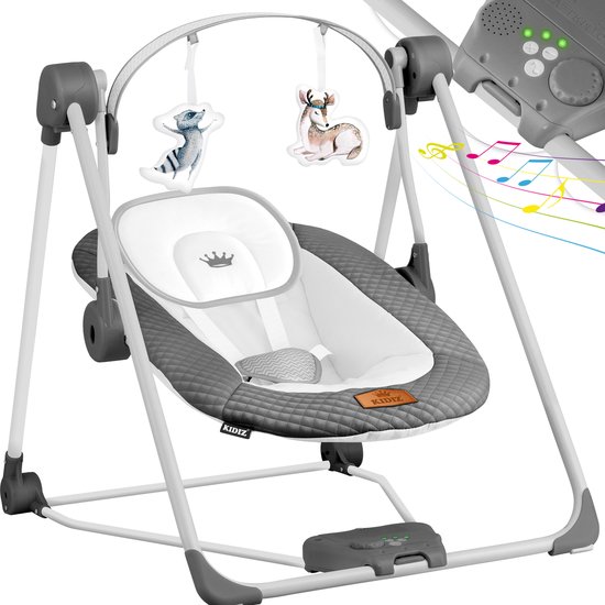 KIDIZ® Wipstoel Baby Elektrisch Babyschommel tot max 9kg - Schommelstoel voor Baby Swing met Speelboog en 5 schommelsnelheden - Antraciet van KIDIZ®