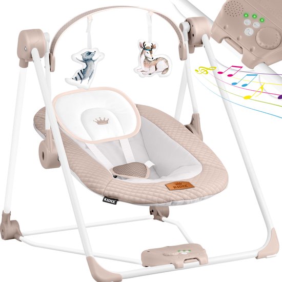 KIDIZ® Wipstoel Baby Elektrisch Babyschommel tot max 9kg - Schommelstoel voor Baby Swing met Speelboog en 5 schommelsnelheden - Beige van KIDIZ®