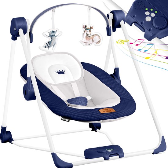 KIDIZ® Wipstoel Baby Elektrisch Babyschommel tot max 9kg - Schommelstoel voor Baby Swing met Speelboog en 5 schommelsnelheden - Marineblauw van KIDIZ®
