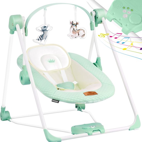 KIDIZ® Wipstoel Baby Elektrisch Babyschommel tot max 9kg - Schommelstoel voor Baby Swing met Speelboog en 5 schommelsnelheden - Mintgroen van KIDIZ®