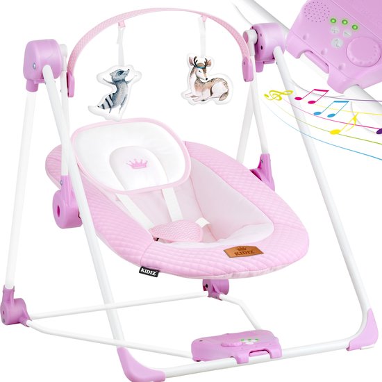 KIDIZ® Wipstoel Baby Elektrisch Babyschommel tot max 9kg - Schommelstoel voor Baby Swing met Speelboog en 5 schommelsnelheden - Roze van KIDIZ®