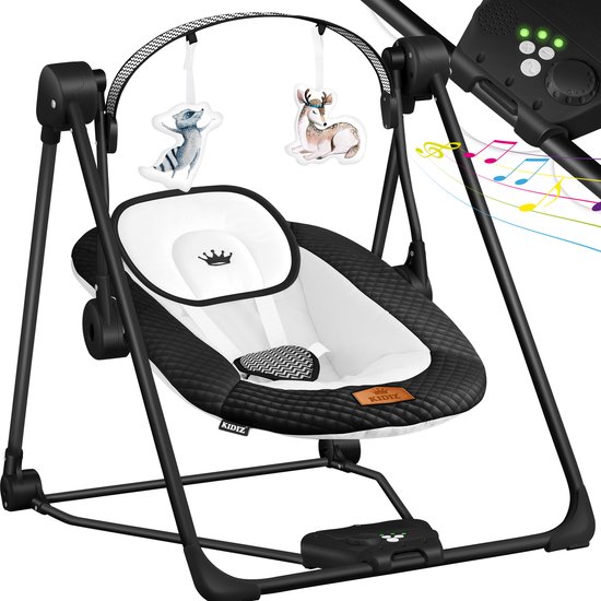 KIDIZ® Wipstoel Baby Elektrisch Babyschommel tot max 9kg - Schommelstoel voor Baby Swing met Speelboog en 5 schommelsnelheden - Zwart van KIDIZ®
