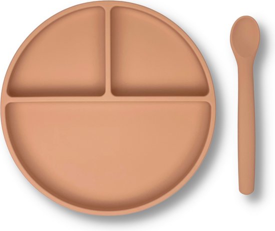 Kids Cultures - Baby Bord met Zuignap incl. Lepel - Kinderbord, Babybord, Kinderservies, Baby Servies, Babybestek - 100% Siliconen BPA-vrij - Oven, Vriezer en Vaatwasserbestendig - Oud Roze van Kids Cultures