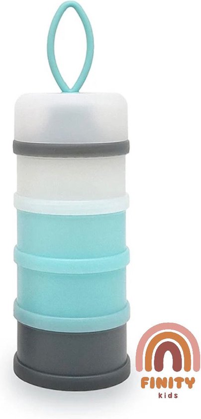 Kids Finity - Melkpoeder toren - Melkpoeder doseerdoosjes - Melkpoeder bewaarbakjes - 4 laags - Dispenser- BPA vrij - Reisbox - Blauw - Proteïne shake - Dieet shake - Brood trommel - Family Favorites - Kraamcadeau
