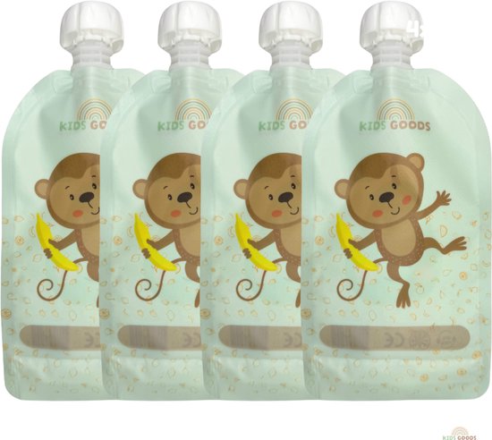 Kids Goods® - Herbruikbare knijpzakjes – Set van 4 – 125 ml – Voor babyvoeding - Knijpfruit Zakjes – Lekvrij & herbruikbaar – BPA-vrij & - Hervulbaar - Babyhapjes - Squeeze pouch - Snacks & knijpfruit - Knijpfruit zakjes van Kids Goods