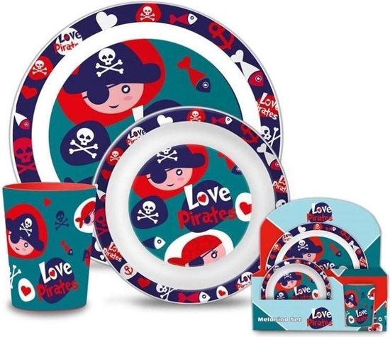 Kids Licensing Eetset Love Pirates Junior Melamine Blauw 3-delig van Kids Licensing