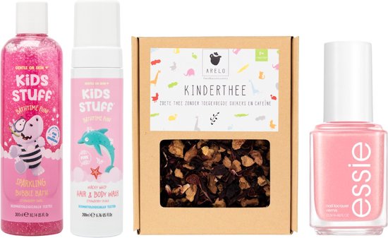 Kids Stuff Cadeauset Roze Essie Nagellak & Thee - Essie Nagellak 18 Pink Diamond - Kids Stuff Hair & Body Wash Wacky Whip 200ml Pink - Kids Stuff Bubble Bath Sparkling 300ml Pink - ARELO Kinderthee van ARELO
