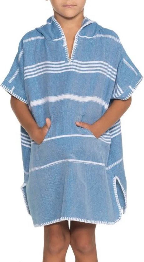 Kids Zwemponcho Leyla Petrol Blue - 2-3 jaar - jongens/meisjes/unisex pasvorm - poncho handdoek voor kinderen met capuchon - zwemponcho - badcape - badponcho van Yakari