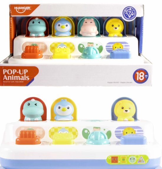Kidsfun baby pop up dieren interactief speelgoed kleurrijk.
