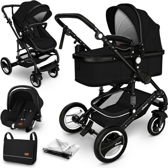 KIDUKU- 3 in 1 combi-kinderwagen- zwart- buggy incl. autostoeltje-regenhoes- inklapbaar van KIDUKU