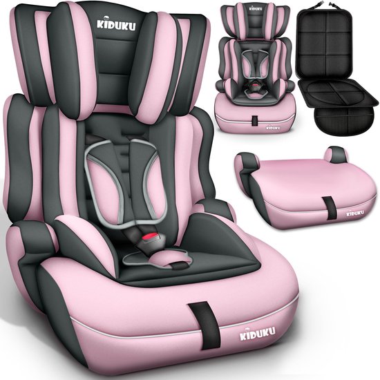 KIDUKU® Autostoel 9-36 kg (1-12 jaar) – Kinderzitje ECE R129/03, Groep 1/2/3 Autokinderstoel Kinderautostoel (Grijs/Roze) van Merkloos