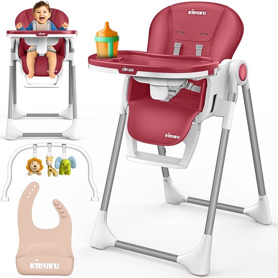 KIDUKU® Kinderstoel Baby 3-in-1 met Opzetstuk voor Pasgeborenen + Slabbetje | Opvouwbare Eetstoel met Speelboog | Verstelbare Evolutieve Kinderstoel met 7 Hoogteposities | 0-36 Maanden (Rood) van Merkloos
