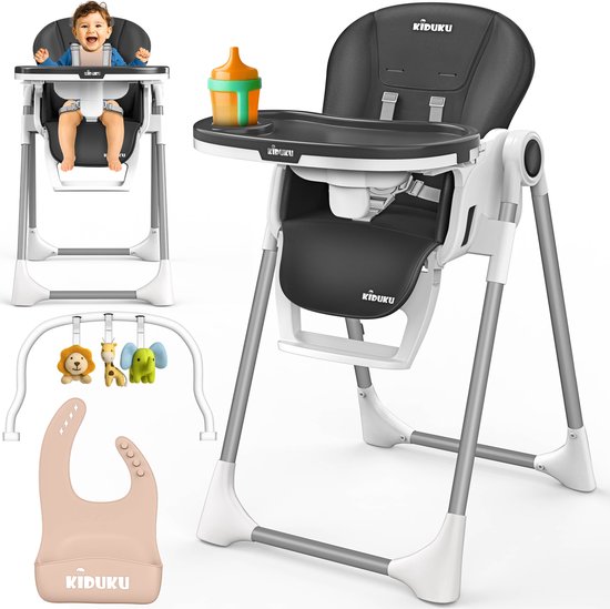 KIDUKU® Kinderstoel Baby 3-in-1 met Opzetstuk voor Pasgeborenen + Slabbetje | Opvouwbare Eetstoel met Speelboog | Verstelbare Evolutieve Kinderstoel met 7 Hoogteposities | 0-36 Maanden (Zwart) van Merkloos