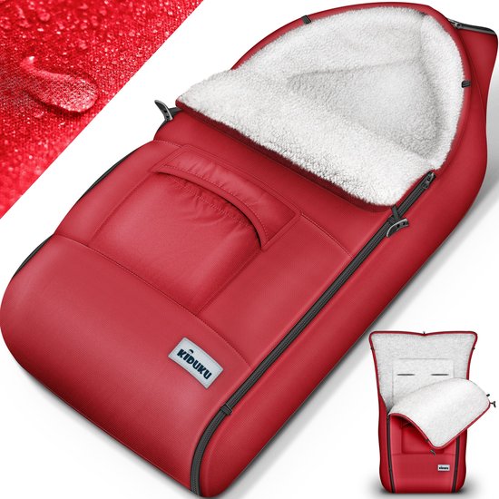KIDUKU Wintervoetenzak voor kinderwagen buggy - Babyvoetenzak wasbaar | Voetenzak babyschaal met ritssluiting & tas, rood, Large, modern van Merkloos