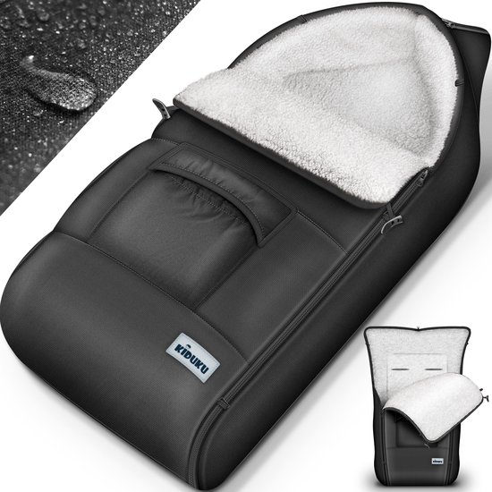 KIDUKU Wintervoetenzak voor kinderwagen buggy - Babyvoetenzak wasbaar | Voetenzak babyschaal met ritssluiting & tas, zwart, 95x50x30 cm (1er Pack) van Merkloos