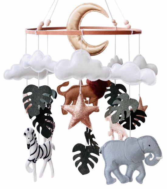 Kiekepiep® Tiny Zoo Boxmobiel – Houten baby mobiel met safari dieren – decoratie box & wieg – uniek kraamcadeau van Merkloos