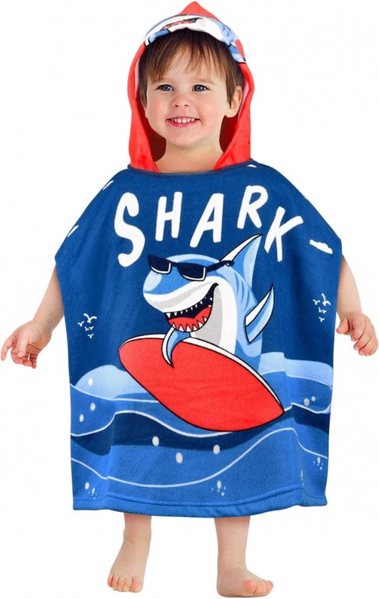 Kiinder poncho, Handdoek poncho, Poch met haai, Shark poncho , kindercape, cape, poncho, douch van Kiinder