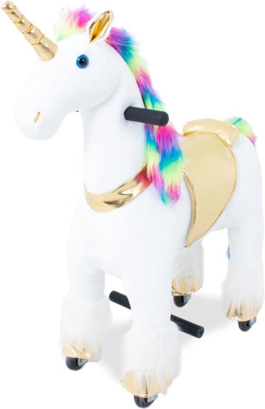 Kijana Unicorn Rijdend Paard - Eenhoorn Hobbelfiguur met Wielen - 54cm Zit Hoogte - Stabiel & Veilig - Klein - Stuurbare handvaten - Regenboog van Kijana