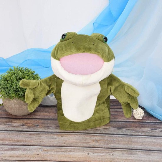 Kikker Handpop - Pluche Dier - Verhaal Tijd - Zacht Materiaal - 30cm - Groen