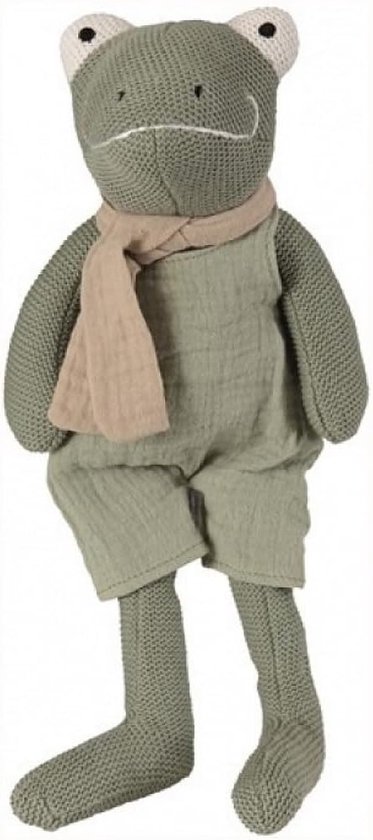 Kikker Knuffel - Gebreide Pluche - Overal Mee Naartoe - Met Rammelaar - 30 cm - Meerkleurig