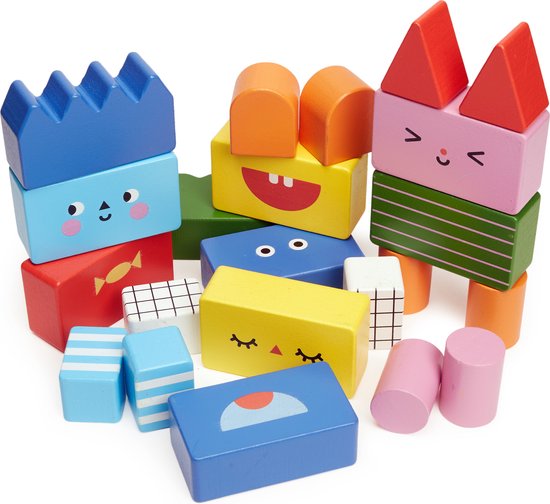 Kikkerland Stappel en mix bouw blokken - 22 blokken - hout speelgoed vanaf 2 jaar - Kinderspeelgoed van Kikkerland