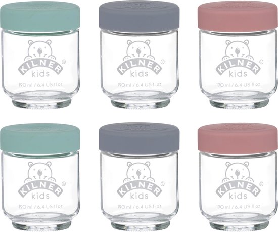 Kilner - Set van 6 voorraadpotten voor babyvoeding - Glas - Silicone deksels - 6 x 190 ml