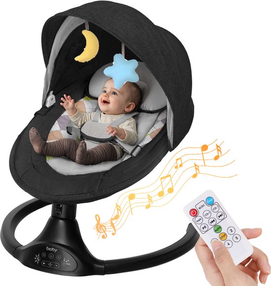 Kimbosmart Elektrisch Wipstoel - Afstandsbediening Bluetooth - Free Hands met 5 Trillingsamplitudes 3 Muziektijden met Muskietennet - Zwart van Merkloos